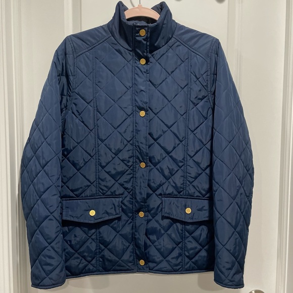 Tory Burch Quilted Jacket in Navy Blue with Gold Accents Size Medium - Picture 4 of 6